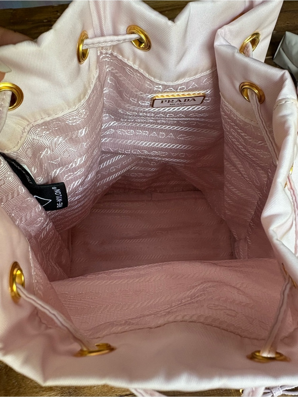 Prada Pale Pink Nylon Drawstring Mini Backpack with Gold Hardware - Picture 2 of 16